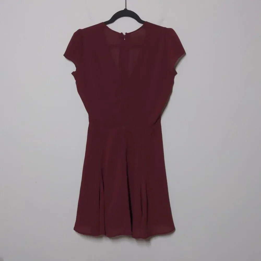 Reformation Burgundy Dress V-neck Fit and Flare Cap Sleeves S - Picture 4 of 9